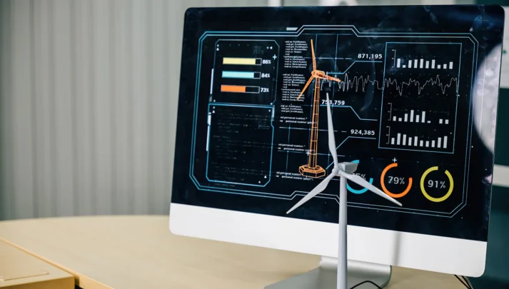 Un ordinateur de type Mac avec une interface d'analyse futuristique